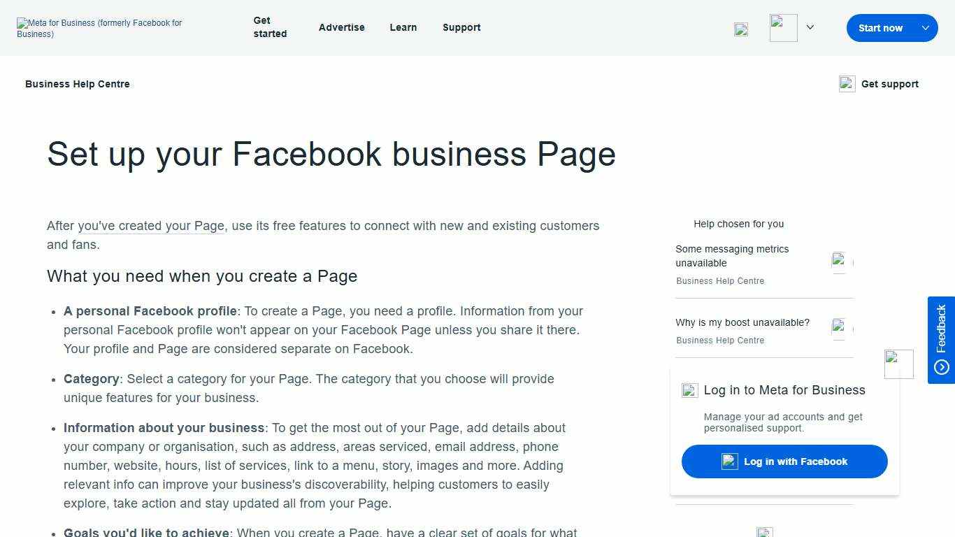 Set up your Facebook business Page Meta Business Help Centre